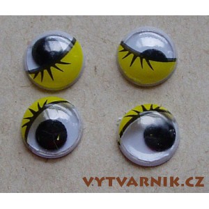 Oči kulaté - 10 mm žluté s řasou
